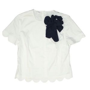 Naracamacie White SS Blouse Buttons at Back with detachable Navy Flower